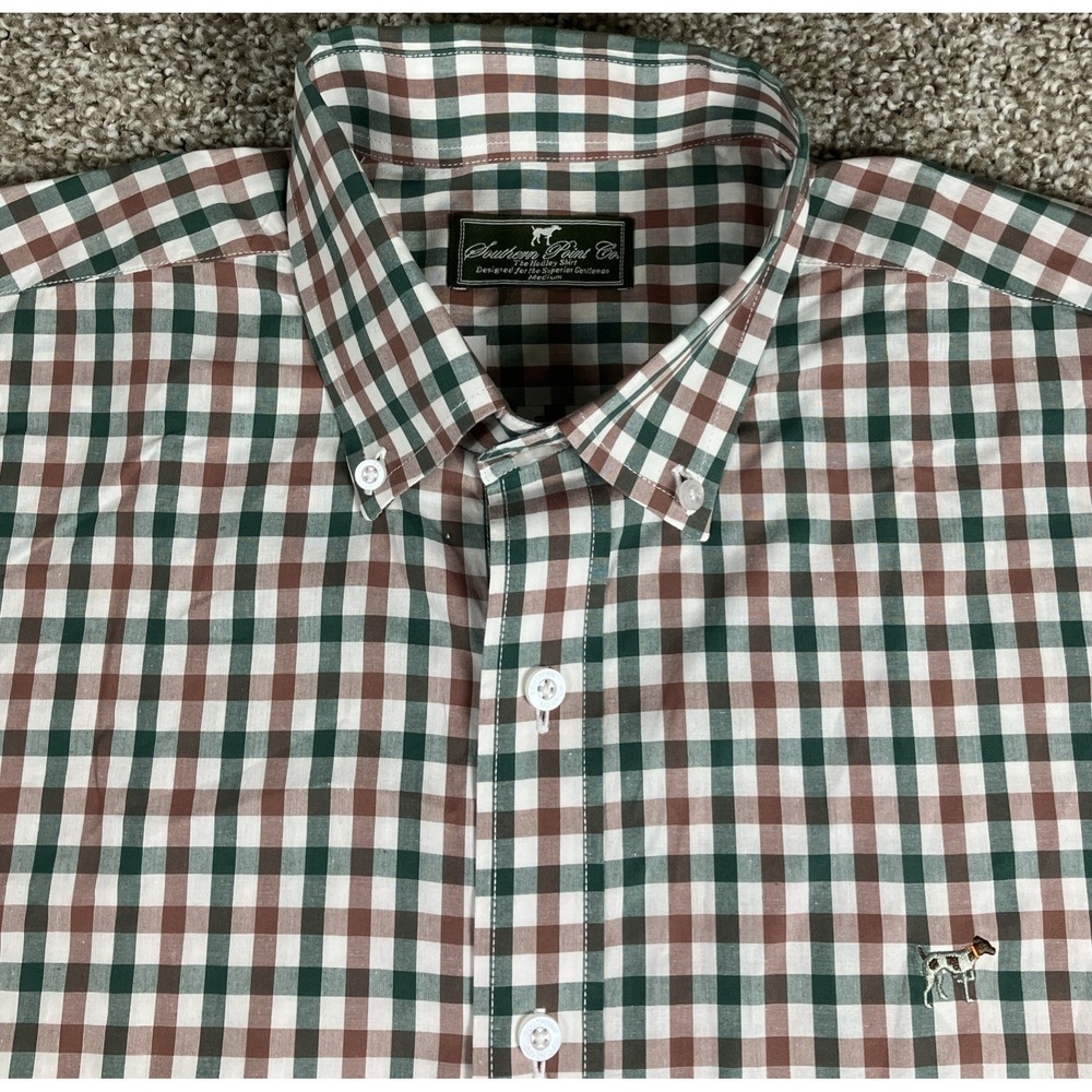 Southern Point Co. The Hadley Button Down Shirt Green Brown Check Men's Medium